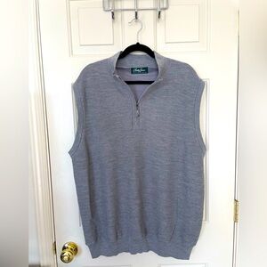 Bobby Jones 100% Extra Fine Merino Wool Sweater Vest Gray Quarter Zip Pullover